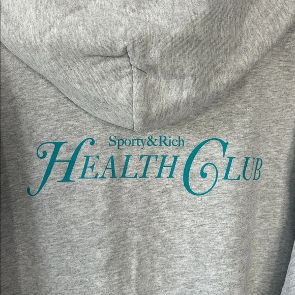 NWT Sporty & Rich Rizzoli Hoodie Heathered Gray Size Large Health Club Graphic - Picture 9 of 11